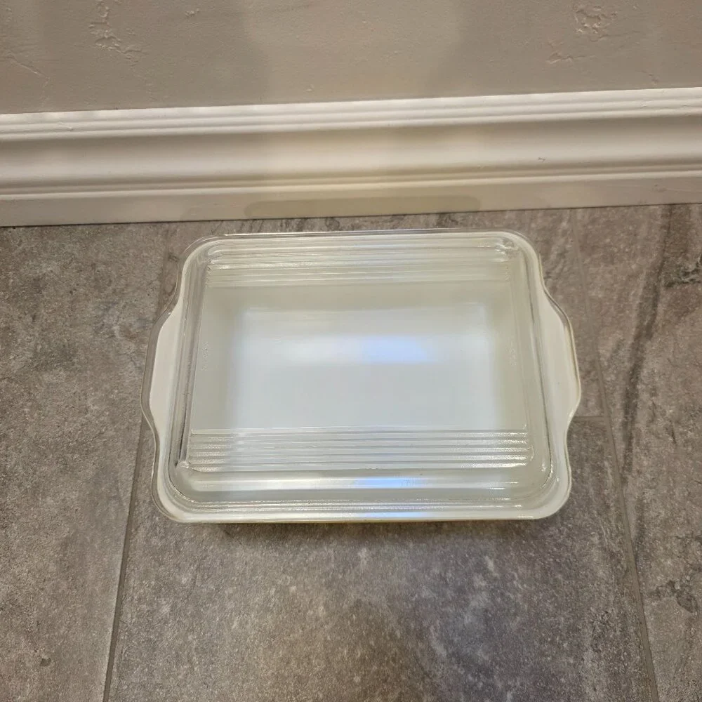 Pyrex Primary Yellow 503-B Refrigerator Dish 503-C Clear Ribbed Lid Handles